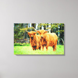 Highland Cow Cattle with Horns Watercolour Art Canvas Print