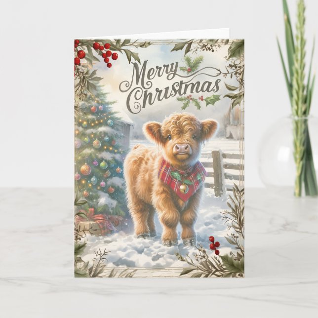 Highland Cow Christmas  Card (Front)