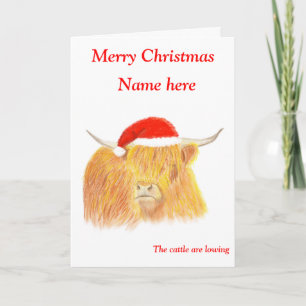 Highland Cow Christmas card, customisable Holiday Card