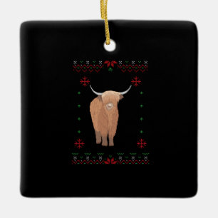 Highland Cow Christmas Ceramic Ornament