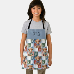 Highland Cow Christmas Cook Crew Personalized Kids Apron
