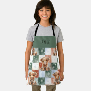 Highland Cow Christmas Crew Personalized Kids Apron