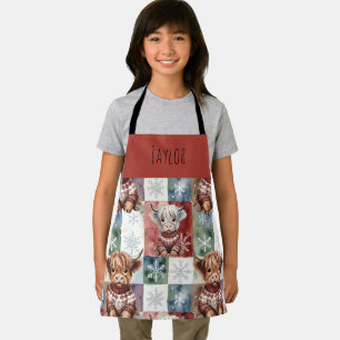 Highland Cow Christmas Cute Personalized Kids Apron