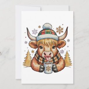 Highland Cow Christmas Fluffy Cozy Cute Gold Xmas Holiday Card