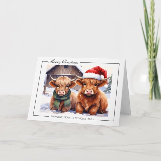 Highland Cow Christmas Greeting Card (Front)