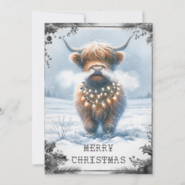 Highland Cow Christmas  Holiday Card (Front)