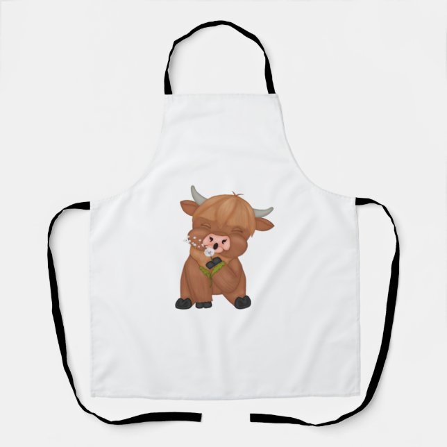 Highland Cow Christmas Merry and Bright, Scottish, Apron (Front)