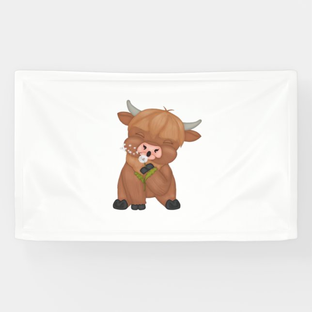 Highland Cow Christmas Merry and Bright, Scottish, Banner (Horizontal)