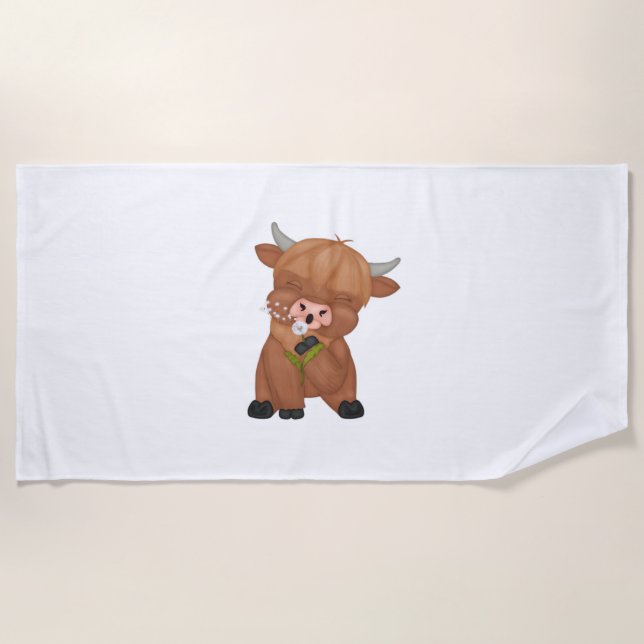 Highland Cow Christmas Merry and Bright, Scottish, Beach Towel (Front)