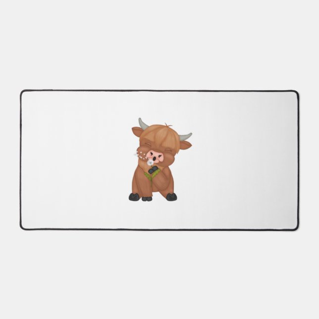 Highland Cow Christmas Merry and Bright, Scottish, Desk Mat (Front)