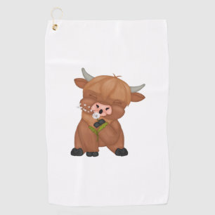 Highland Cow Christmas Merry and Bright, Scottish, Golf Towel