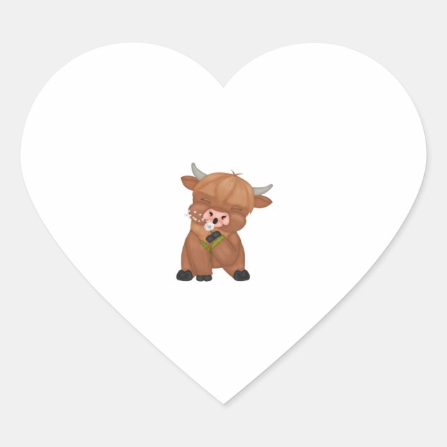 Highland Cow Christmas Merry and Bright, Scottish, Heart Sticker (Front)