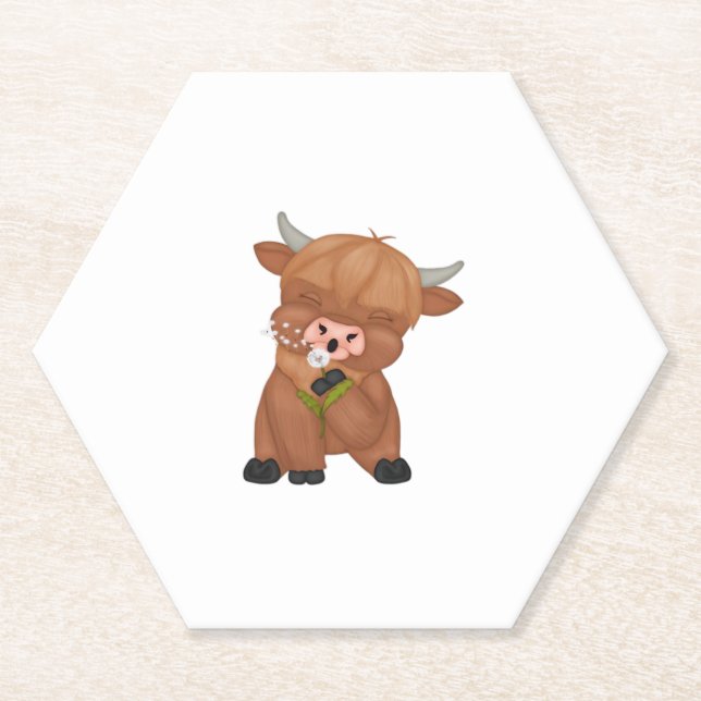 Highland Cow Christmas Merry and Bright, Scottish, Paper Coaster (Front)