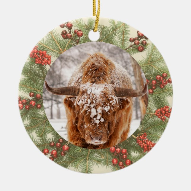 Highland Cow Christmas Ornament  (Front)
