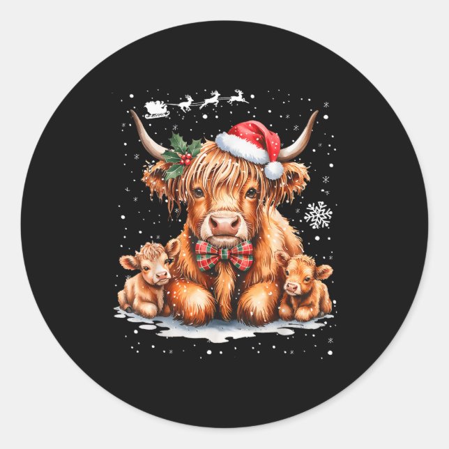 Highland Cow Christmas Outfit Idea Women Xmas High Classic Round Sticker (Front)