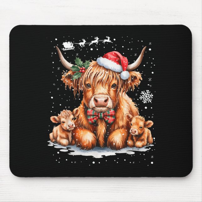 Highland Cow Christmas Outfit Idea Women Xmas High Mouse Mat (Front)