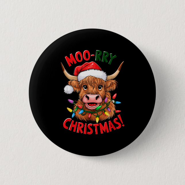 Highland Cow Christmas Pajama Moo Rry Cow Lover  6 Cm Round Badge (Front)