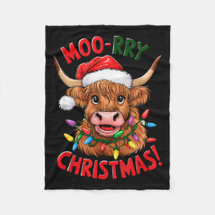 Highland Cow Christmas Pajama Moo Rry Cow Lover  Fleece Blanket