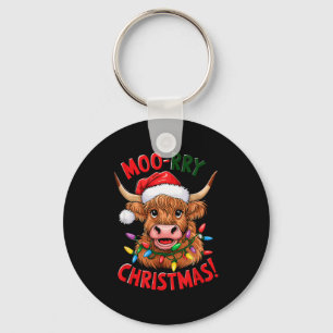 Highland Cow Christmas Pajama Moo Rry Cow Lover  Key Ring