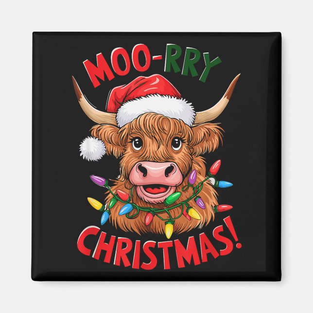 Highland Cow Christmas Pajama Moo Rry Cow Lover  Magnet (Front)