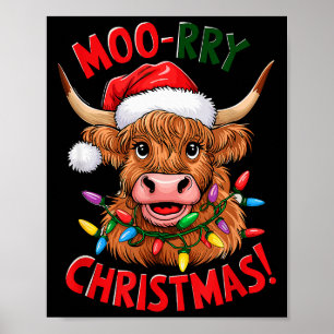 Highland Cow Christmas Pajama Moo Rry Cow Lover  Poster