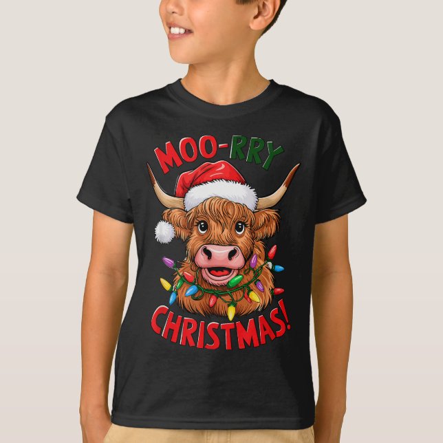 Highland Cow Christmas Pajama Moo Rry Cow Lover  T-Shirt (Front)