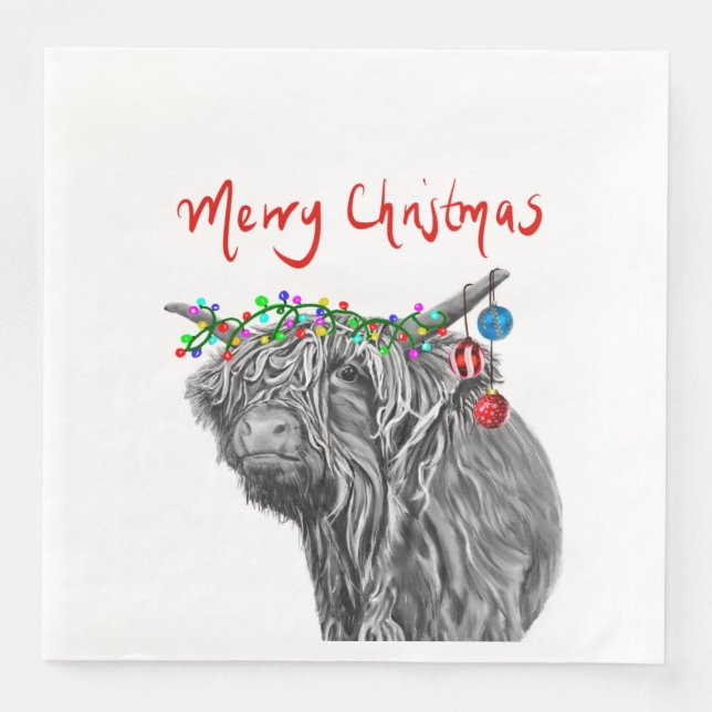 Highland Cow Christmas paper napkins (Front)
