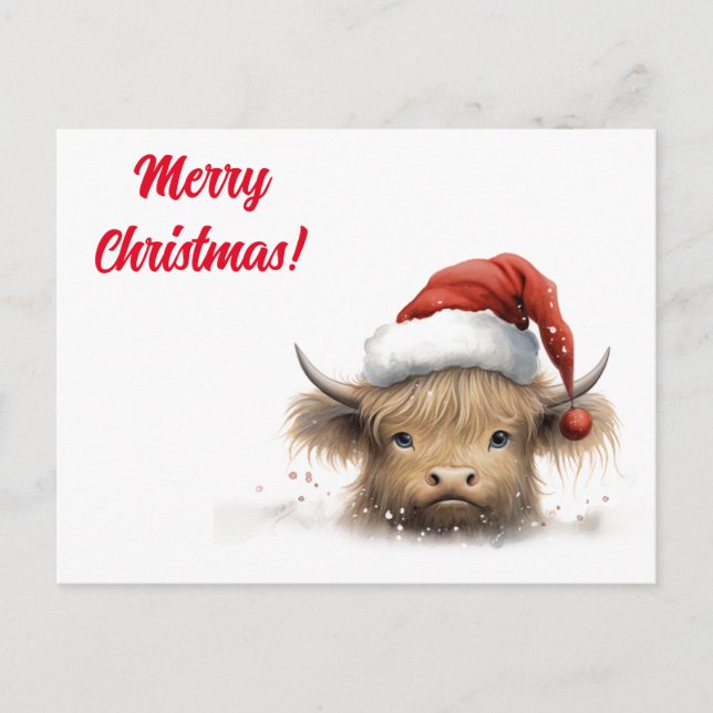 Highland Cow Christmas Personalised Holiday Postcard (Front)