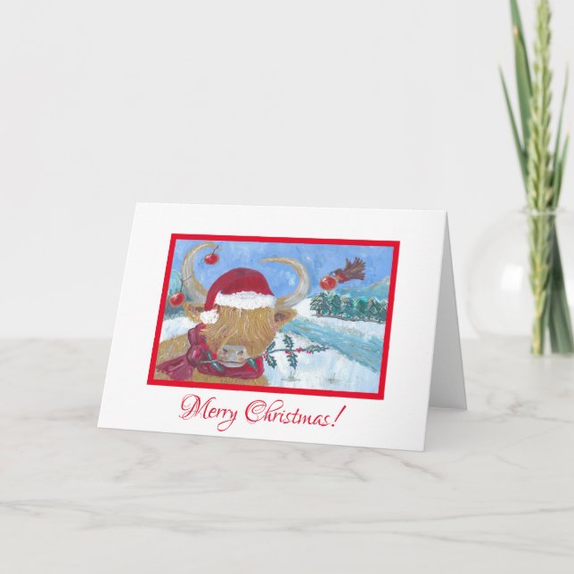 highland cow christmas robin baubles horns holiday card (Front)