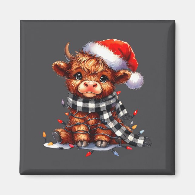 Highland Cow Christmas Santa Hat Mooey Xmas Heifer Magnet (Front)