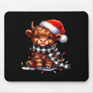 Highland Cow Christmas Santa Hat Mooey Xmas Heifer Mouse Mat
