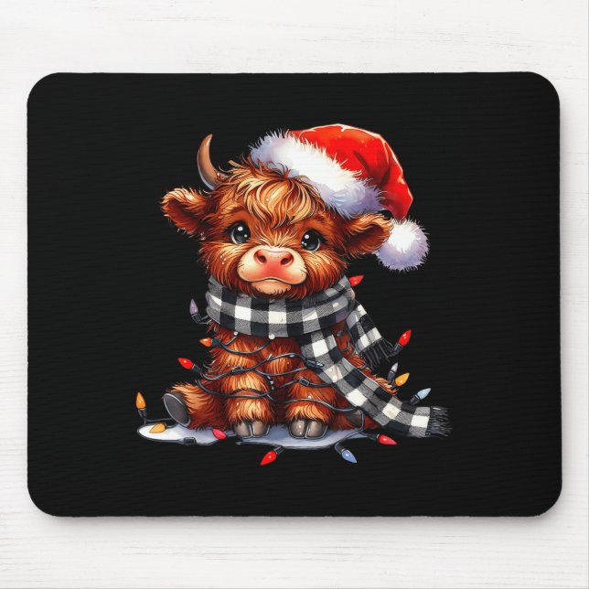 Highland Cow Christmas Santa Hat Mooey Xmas Heifer Mouse Mat (Front)
