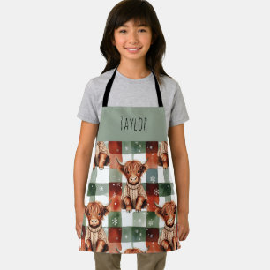 Highland Cow Christmas Snowy Personalized Kids Apron