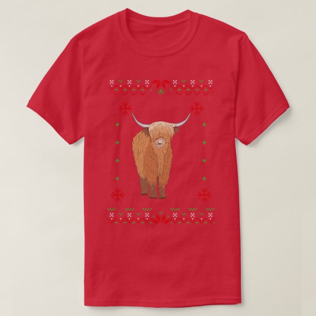 Highland Cow Christmas T-Shirt (Design Front)