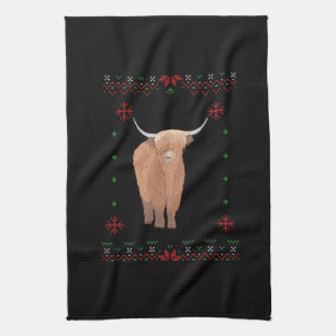 Highland Cow Christmas Tea Towel