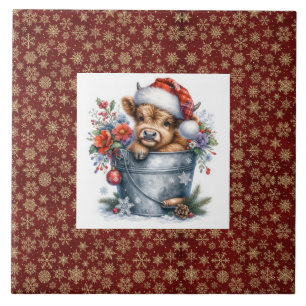 Highland Cow Christmas Tile