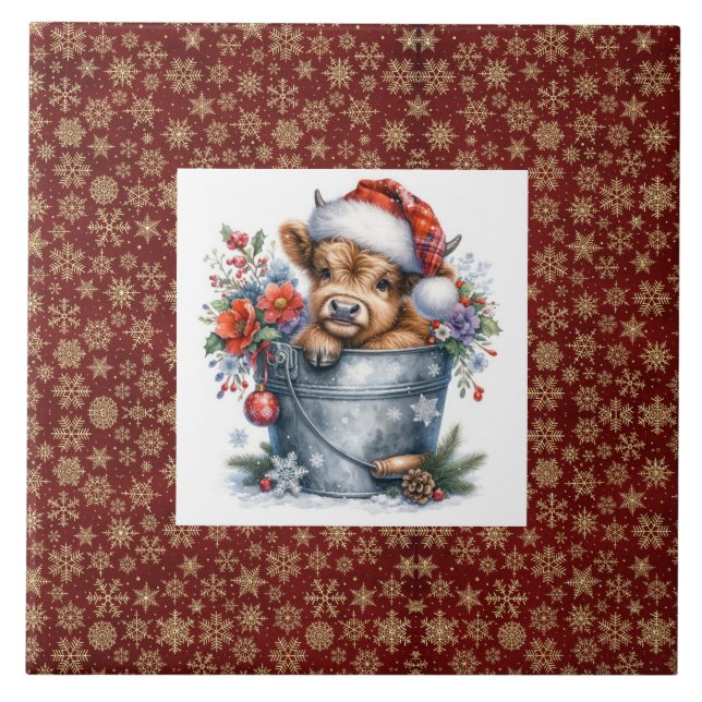 Highland Cow Christmas Tile (Front)