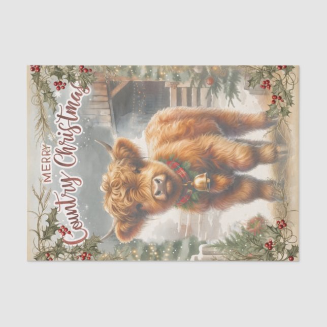 Highland Cow Christmas  Tissue Paper (Front)