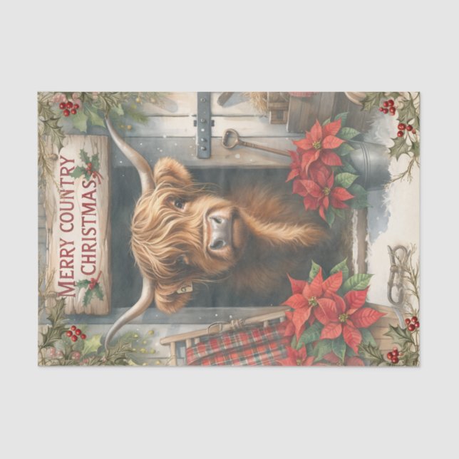 Highland Cow Christmas  Tissue Paper (Front)