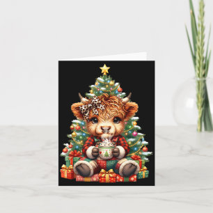 Highland Cow Christmas Tree Cute Heifer Cow Mooey  Card
