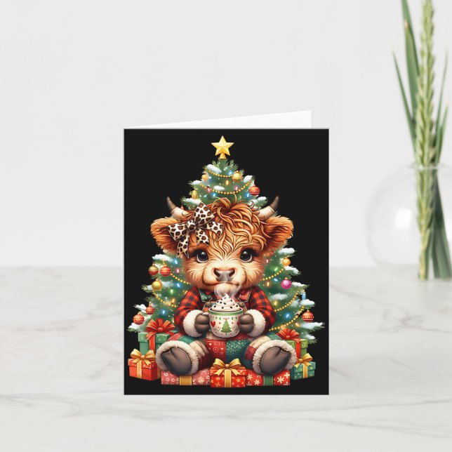 Highland Cow Christmas Tree Cute Heifer Cow Mooey  Card (Front)