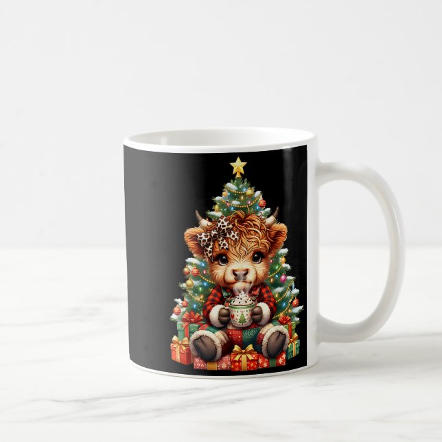 Highland Cow Christmas Tree Cute Heifer Cow Mooey  Coffee Mug (Right)