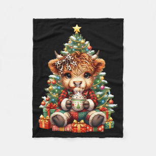 Highland Cow Christmas Tree Cute Heifer Cow Mooey  Fleece Blanket