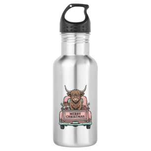 Highland Cow Christmas Truck Vintage Engraving Shi 532 Ml Water Bottle