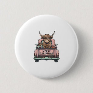 Highland Cow Christmas Truck Vintage Engraving Shi 6 Cm Round Badge