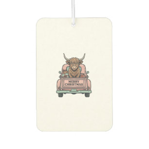 Highland Cow Christmas Truck Vintage Engraving Shi Car Air Freshener