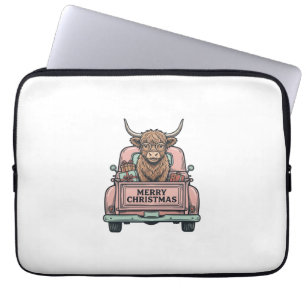 Highland Cow Christmas Truck Vintage Engraving Shi Laptop Sleeve