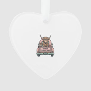 Highland Cow Christmas Truck Vintage Engraving Shi Ornament