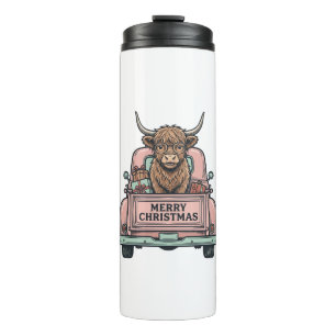 Highland Cow Christmas Truck Vintage Engraving Shi Thermal Tumbler