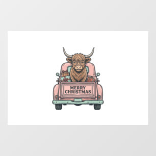 Highland Cow Christmas Truck Vintage Engraving Shi Window Cling